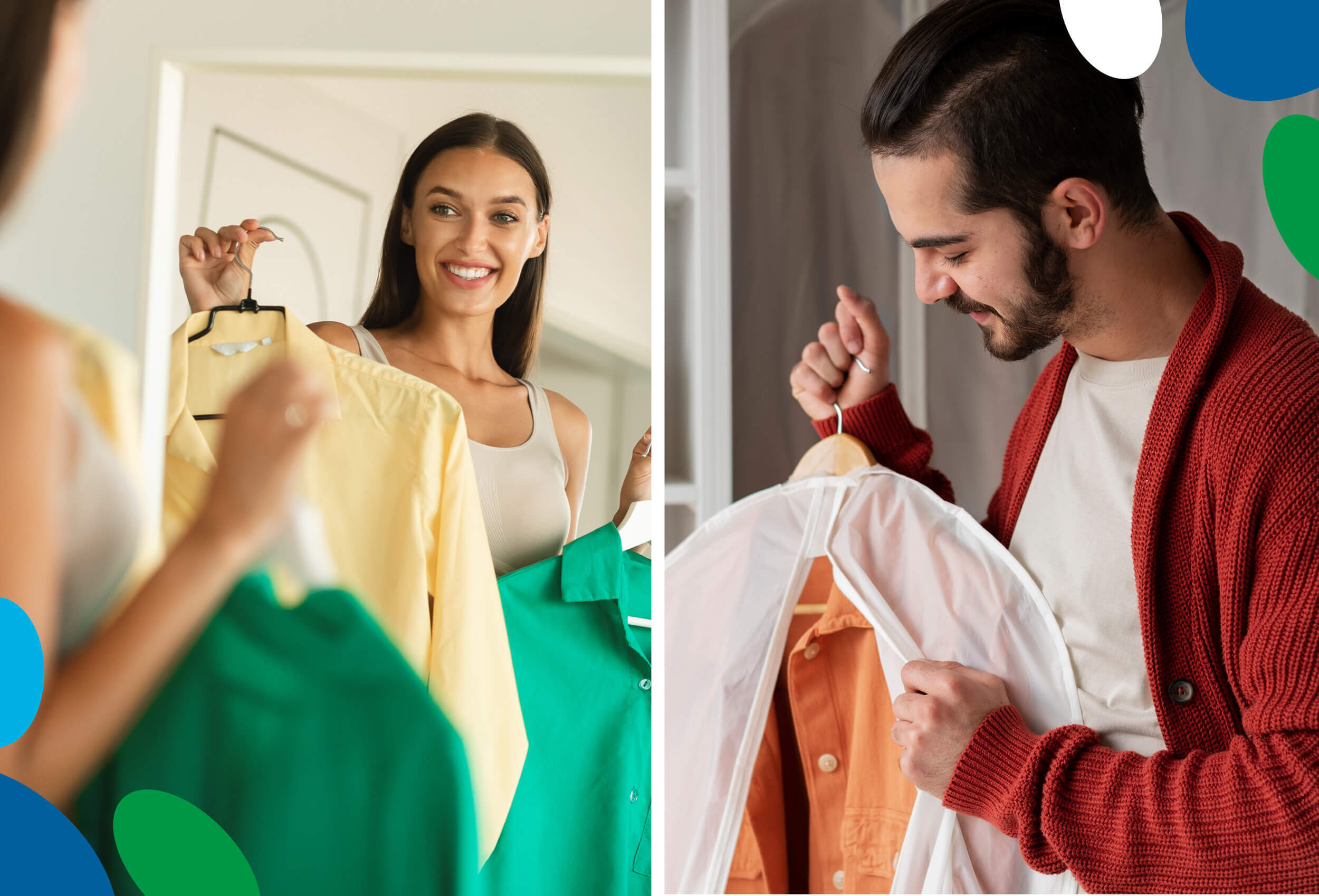 Two people picking out clothes for an interview.