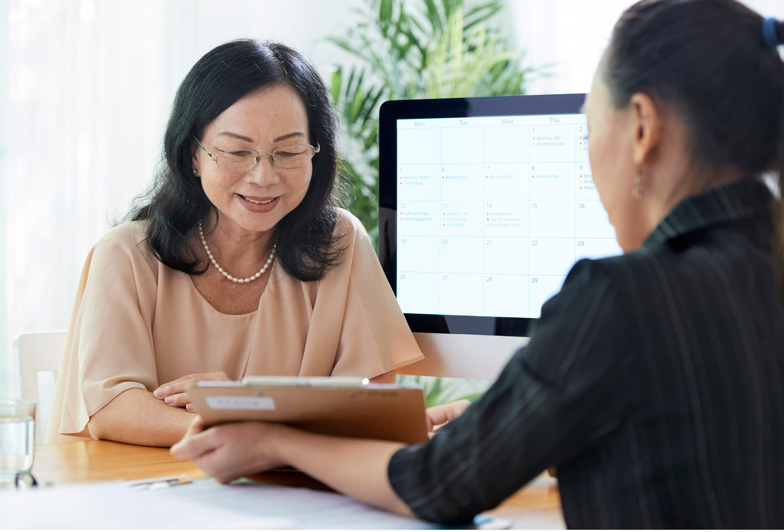 A woman at an in-person interview.